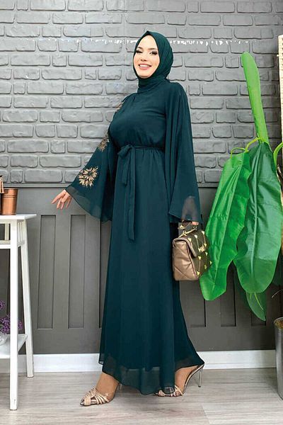 Bym Fashion Βραδινό φόρεμα Yarasakol μονό μανίκι με επένδυση από σιφόν 3539 Emerald