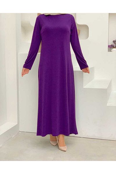 Bym Fashion Μονό μακρυμάνικο φόρεμα με λαιμόκοψη 3202 μωβ