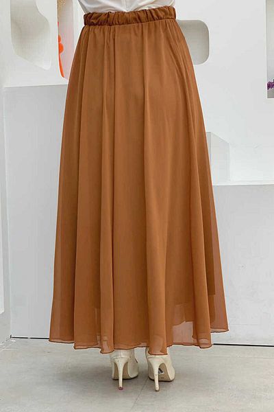 Bym Fashion Ελαστική φούστα σιφόν με δεμένη μέση 1141 μαύρισμα