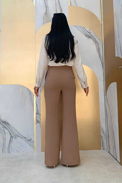 Bym Fashion Παντελόνι κρεπ με τσέπες με φερμουάρ 0271 Mink