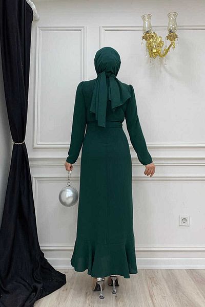 Bym Fashion Βραδινό φόρεμα 3810 Emerald με μπροστινή αλυσίδα