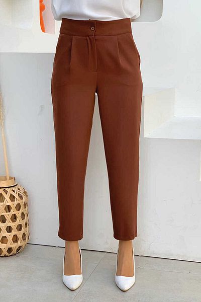 Bym Fashion Παντελόνι μολύβι με λεπτομερή φερμουάρ 0201 καφέ