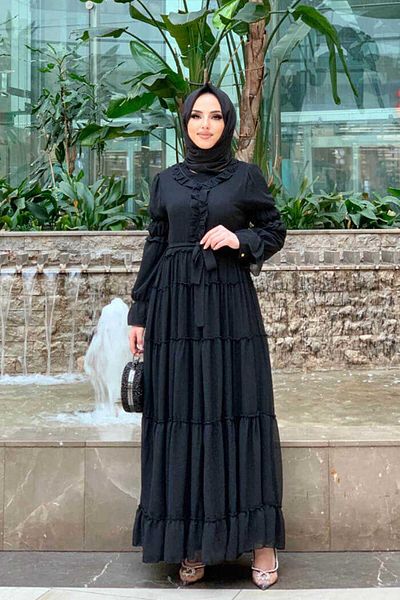 Bym Fashion Φόρεμα με βολάν με ζώνη 3495 μαύρο