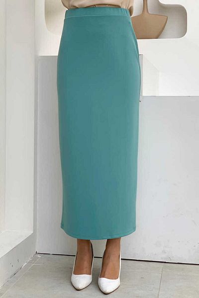 Bym Fashion Lycra Pencil Skirt with Elastic Waist 1074 Mint
