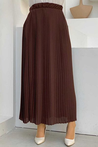 Bym Fashion Πλισέ Καφέ Φούστα Σιφόν - Μέση Ελαστική 1152