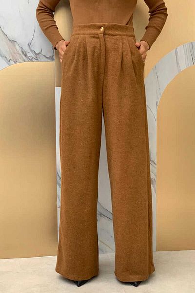 Bym Fashion Λεπτομερές ραμμένο παντελόνι με τσέπη με φερμουάρ 0272 Tan