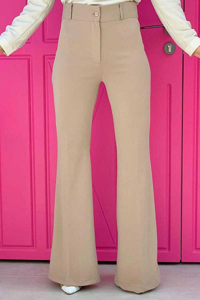 Bym Fashion Παντελόνι με φερμουάρ στη μέση Ισπανικό φανελάκι 0231 Mink