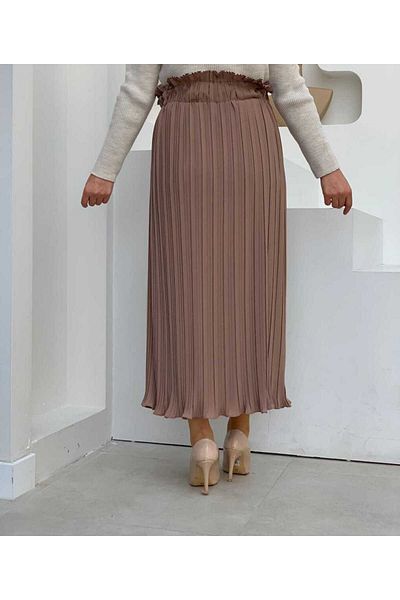 Bym Fashion Χοντρή ελαστική πλισέ ίσια φούστα 1143 Mink
