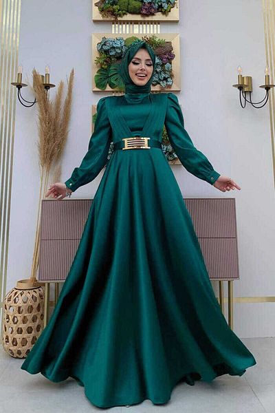 Bym Fashion Φόρεμα βραδινό με λεπτομέρειες ζώνης στην περιοχή του στήθους 3792 σμαραγδί