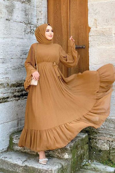 Bym Fashion Φόρεμα από σιφόν 3404-1 μαύρισμα με πλισέ βολάν