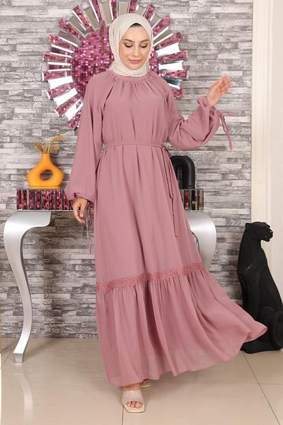 Modamihram Rochie din sifon cu dantela Dusty Rose 19143