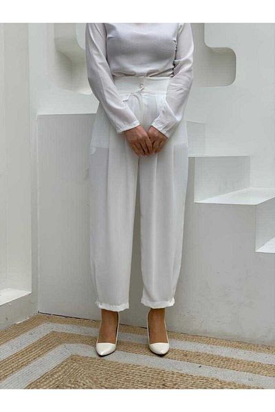 Bym Fashion بنطلون شالوار بجيب بأزرار 0282 إكرو