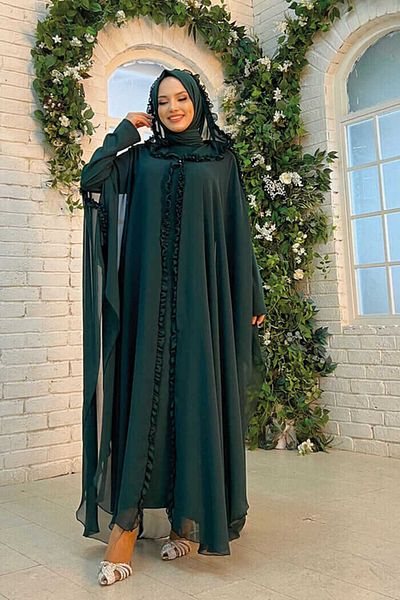 Bym Fashion مقنعين أجزاء محددة كشكش مفصلة فستان سهرة فستان سهرة 3778 الزمرد