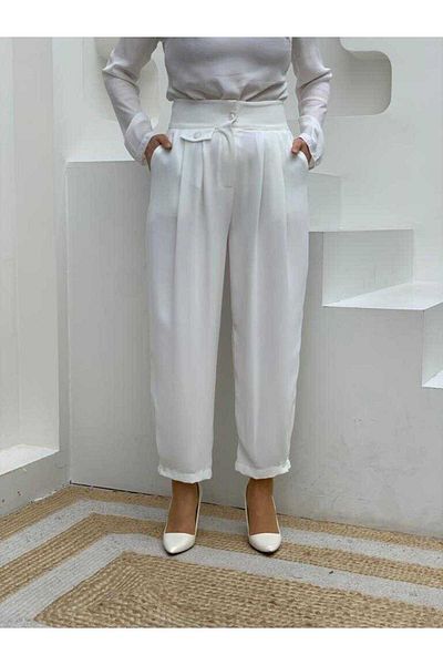 Bym Fashion بنطلون شالوار بجيب بأزرار 0282 إكرو