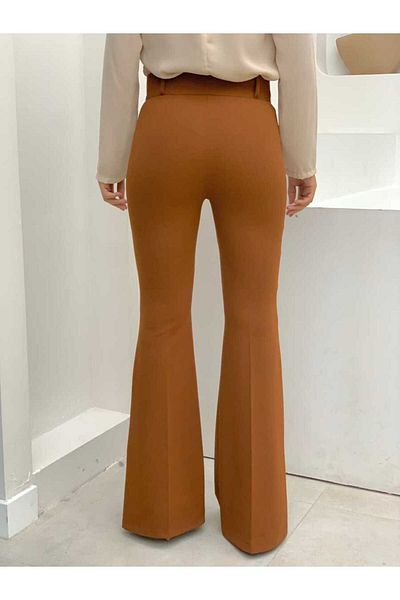 Bym Fashion Παντελόνι με φερμουάρ στη μέση Ισπανικό φανελάκι 0231 Dark Tan