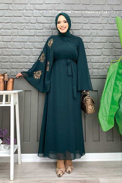 Bym Fashion Βραδινό φόρεμα Yarasakol μονό μανίκι με επένδυση από σιφόν 3539 Emerald