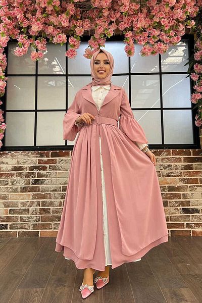 Bym Fashion Αξεσουάρ ζώνης Chiffon Detailed Abaya and Dress Set 8391 Powder