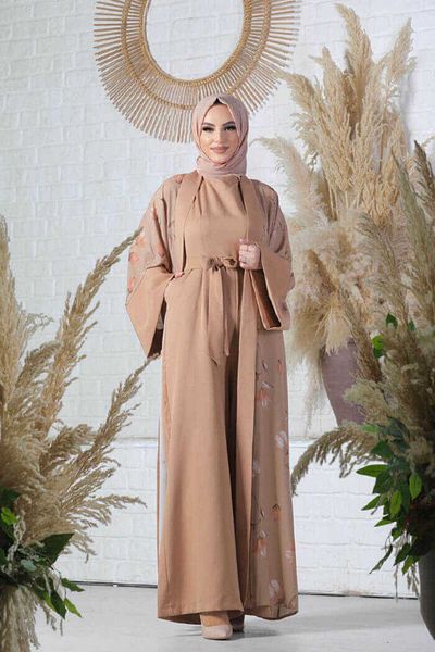 Bym Fashion Σχέδιο Abaya Απλή Τσέπη Λεπτομέρεια Ζώνη Μηδενικό Σετ Ολόσωμη φόρμα 8312 Ταν