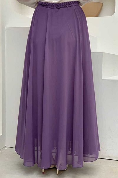 Bym Fashion Ελαστική μέση με κορδόνι φούστα σιφόν 1141 λιλά