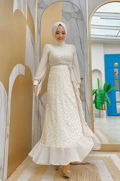 Bym Fashion Φόρεμα με λεπτομέρεια με βολάν από σιφόν με δαντέλα 3783 Jewel