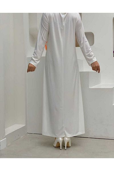 Bym Fashion XXL Μεγάλο Μέγεθος ίσιο πλήρωμα λαιμόκοψη μακρυμάνικο εσωτερικό αμμώδες φόρεμα 3202-3 εκρού