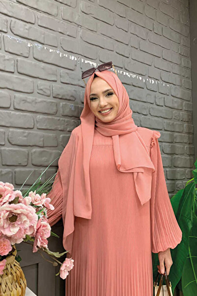 Bym Fashion Φόρεμα σιφόν με πλισέ λουκ 3628 σομόν