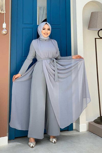 Bym Fashion Chiffon-Overall mit Cape-Detail und Taillengürtel, 3330 Grau