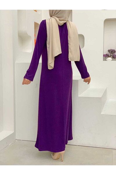 Bym Fashion Μονό μακρυμάνικο φόρεμα με λαιμόκοψη 3202 μωβ