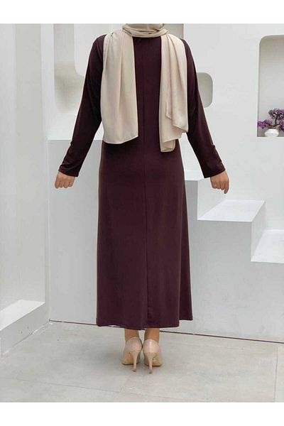 Bym Fashion Ίσιο φόρεμα με λαιμόκοψη μακρυμάνικο εσωτερικό αμμώδες 3202 καφέ