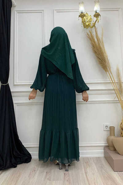 Bym Fashion Φόρεμα σιφόν με πλισέ λουκ 3628 σμαραγδί