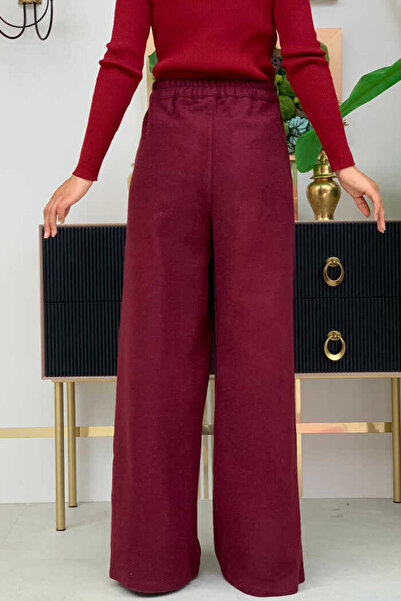 Bym Fashion Fermuarlı Cep Detaylı Kaşe Pantolon 0272 Bordo