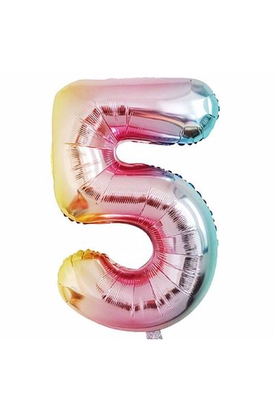 Parti Station Number Foil Balloon Rainbow Number Balloon Colorful Age 5 Balloon 76 Cm Number Balloon Flying Balloon Helium Balloon