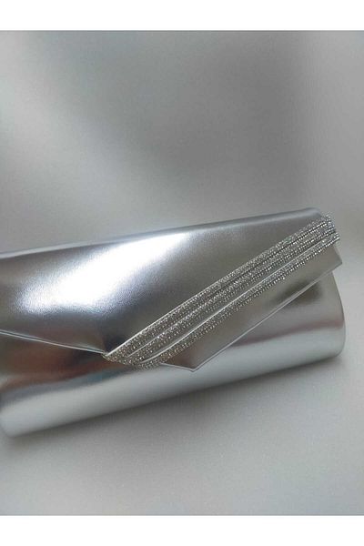 bsc METALLIC SILVER 3-PACK SILVER LINE STONE EVENING BAG