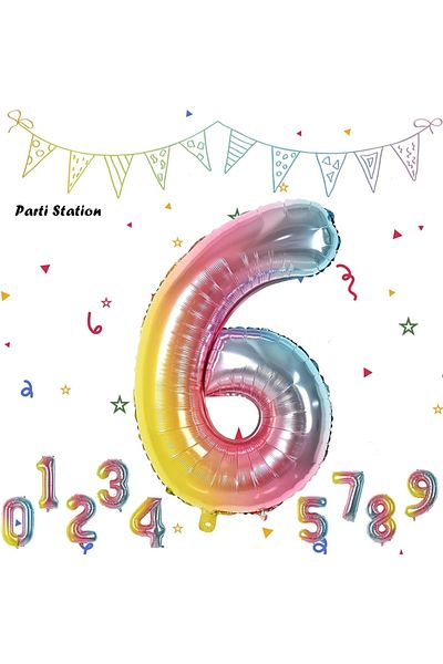 Parti Station Number Foil Balloon Rainbow Number Balloon Colorful 6 Year Old Balloon 76 Cm Number Balloon Flying Balloon Helium Balloon