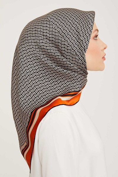 Armine Πορτοκαλί γράμμα με σχέδιο Tivil Silk Scarf 9026-37