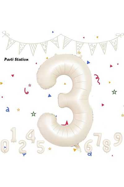 Parti Station 3 Number Foil Balloon Cream Color Number Balloon Age Balloon 76 Cm Number Balloon Flying Balloon Helium Balloon