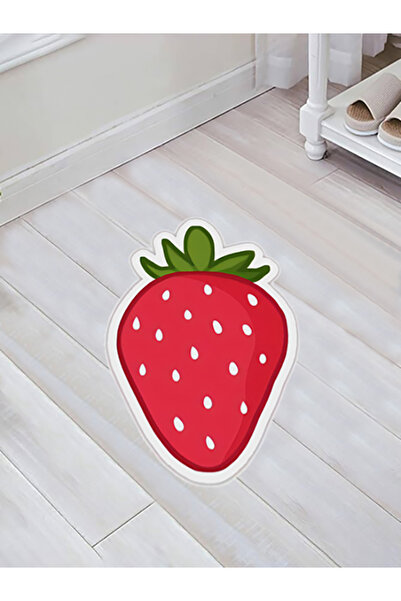 Colorix Carpet Özel Kesim Çilek Desenli Kaymaz Taban Paspas No: 150