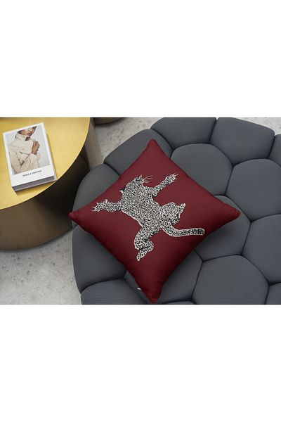 RUGSMODERN Κάλυμμα μαξιλαριού ριχτάρι 1066 Claret Red Theme Leopard