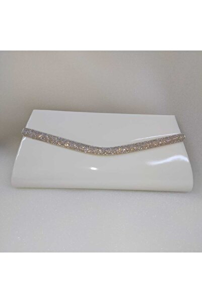 bsc Shiny White Patent Leather Stone Evening Bag