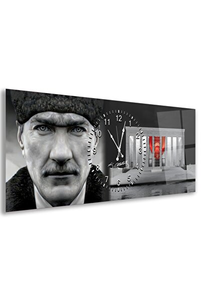EMYA HOME Saatli Mustafa Kemal Atatürk Cam Tablo