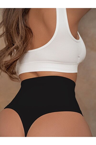 MİSTİRİK Μοντέλο Arpina Ψηλόμεσο Laser Cut χωρίς ραφή Μαύρο εσώρουχο κορδόνι - Συσφιγκτικό