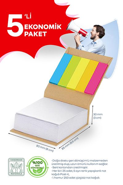 EGESTA Colorful Adhesive Note Paper / Post-it Special Pack of 5 - 250 Sheets Recycled