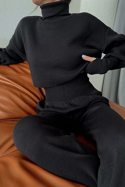 ZF BUTİK Knitwear Crop Trousers Σετ Μαύρο