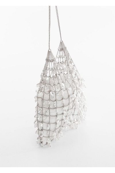 MANGO Woman Handtasche aus Netzstoff mit metallischen Perlen
