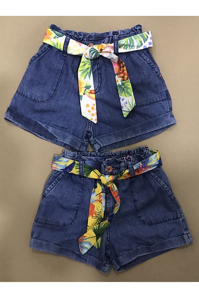 Çikoby Chikoby Baby Girl with Birds Thin Jeans Shorts