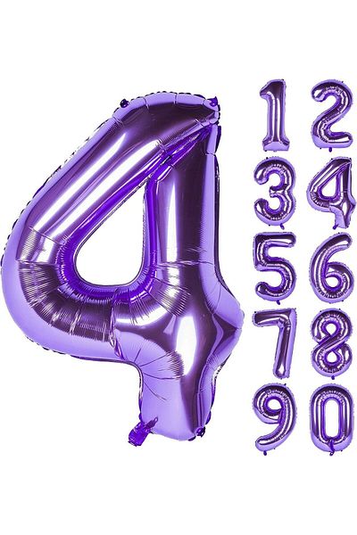 Parti Station 4 Years Old Purple Colored Helium Flying Foil Balloon - 76 cm Number