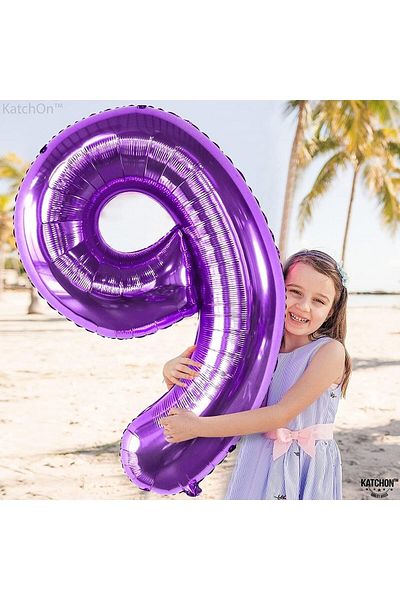 Parti Station 9 Years Old Purple Colored Helium Flying Foil Balloon - 76 cm Number