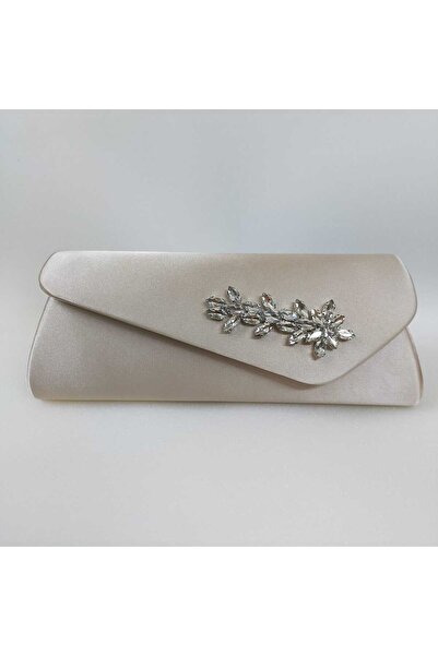 bsc حقيبة سهرة من حجر الساتان البيج اللامع