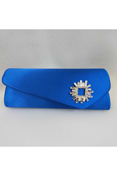 bsc حقيبة سهرة من حجر الساتان الأزرق اللامع من ساكس