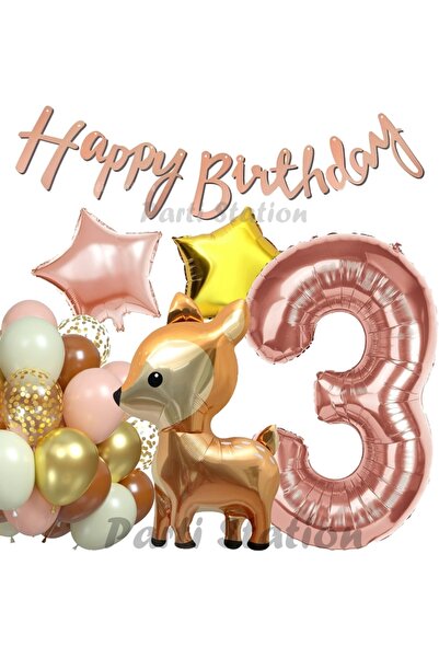 Parti Station مجموعة بالونات ذهبية وردية من رقائق غزال لعمر 3 سنوات - مفهوم ح...